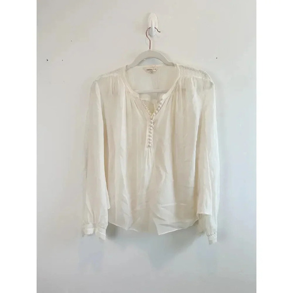Rebecca Taylor Tops - Rebecca Taylor White Lace Insert Long Sleeve Blouse Size 4